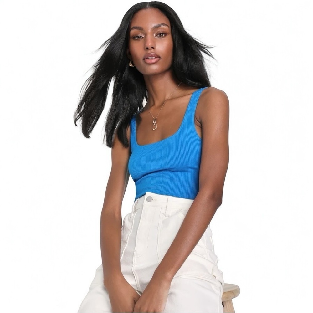 Ari & Eli Blue Ribbed Square Neck Tank Top XS